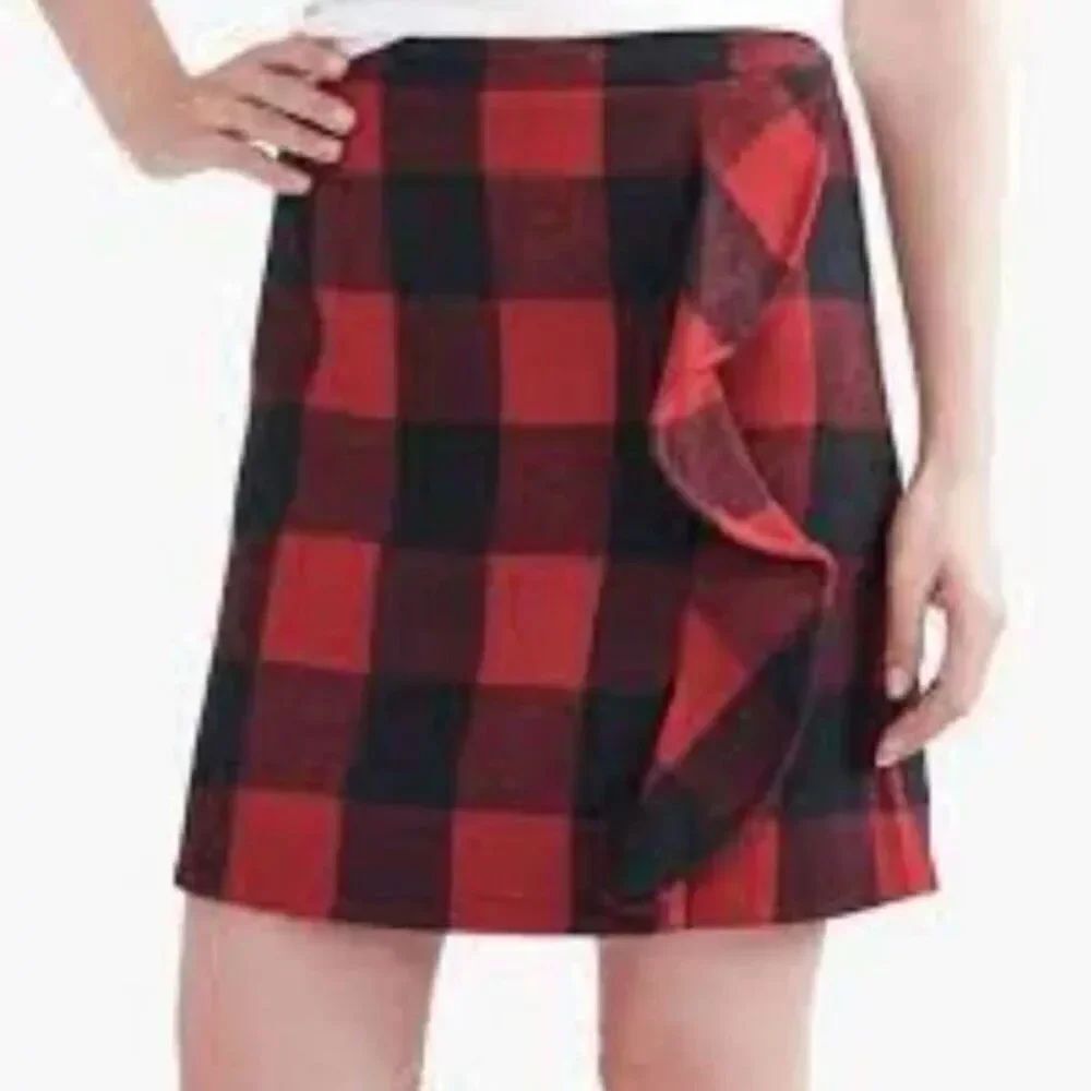 J.Crew buffalo check wool ruffled mini skirt 8